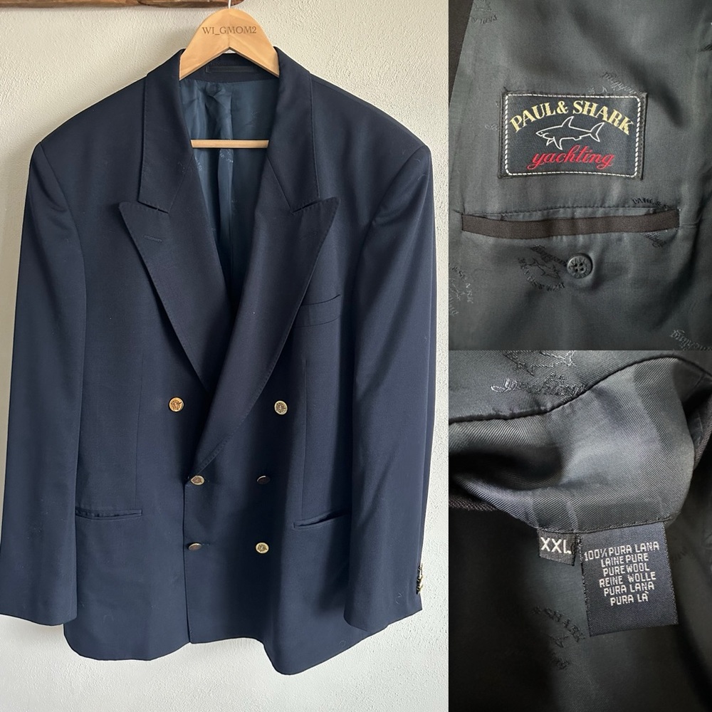 PAUL‎ & SHARK Yachting Wool Double Breated Navy Blazer XXL Gold Button Mens
